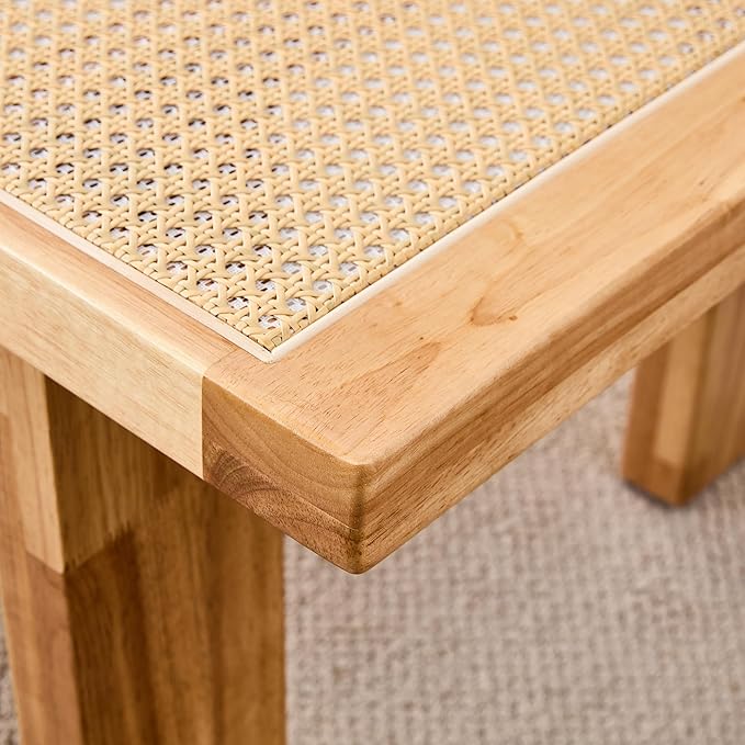 47.24'' Modern Rattan Coffee Table Imitation Rattan Tabletop with Rubber Wooden Legs Rectangle Coffee Tea Table for Living Room Dining Room - LeafyLoom