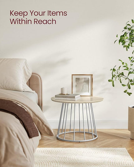 VASAGLE Round Coffee Tables, Set of 2, Modern Circle Side Tables with Steel Frame, for Living Room, Bedroom, Natural Beige ULCT045K67 - LeafyLoom