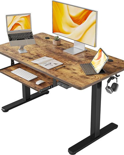 FEZIBO Standing Desk with Keyboard Tray, 40 × 24 Inches Electric Height Adjustable Desk, Sit Stand Up Desk, Computer Office Desk, Rustic Brown - LeafyLoom