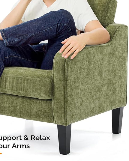 VINGLI Accent Chairs Set of 2 Living Room Chairs Olive Green Reading Chair for Bedroom Scooped Arm Chair Mid Century Modern Accent Chairs Upholstered Comfy Chair for Apartment, Waiting Room - LeafyLoom