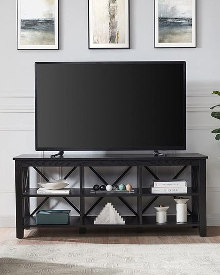 Henn&Hart Rectangular TV Stand for TV's up to 65" in Black, TV Stands for the Living Room - LeafyLoom