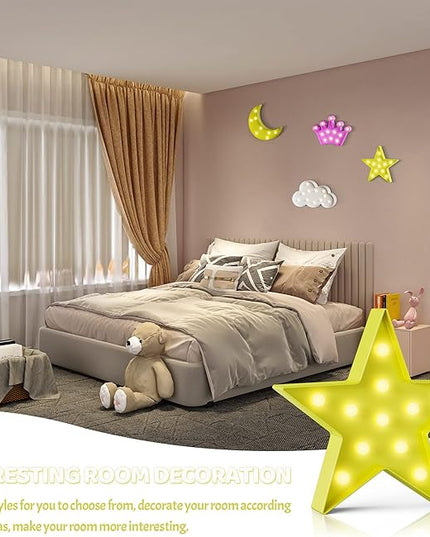 Yellow Star Birthday Party Decorations, Battery Powered Star Night Light for Kids, Kids Room Decor for Bedrooms, Baby Night Light, Toddler Room Decor, Kids Room Decor, Wall Decor for Bedroom - LeafyLoom