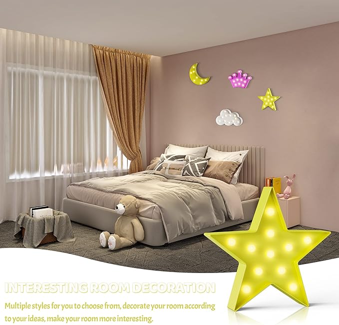 Yellow Star Birthday Party Decorations, Battery Powered Star Night Light for Kids, Kids Room Decor for Bedrooms, Baby Night Light, Toddler Room Decor, Kids Room Decor, Wall Decor for Bedroom - LeafyLoom