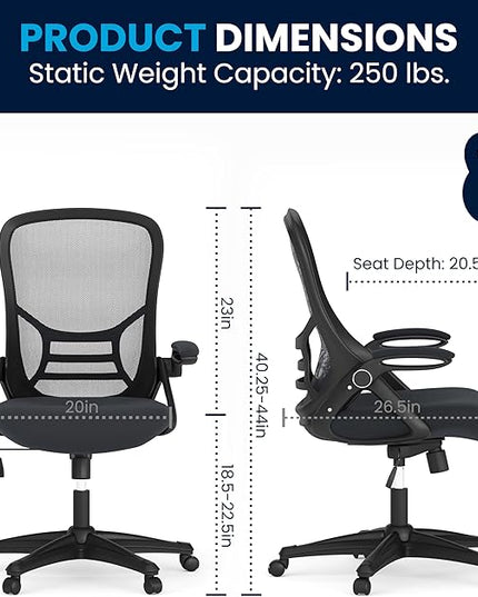 Flash Furniture Porter High-Back Swivel Office Chair with Adjustable Lumbar Support and Seat Height, Ergonomic Mesh Desk Chair with Flip-Up Armrests, Black - LeafyLoom