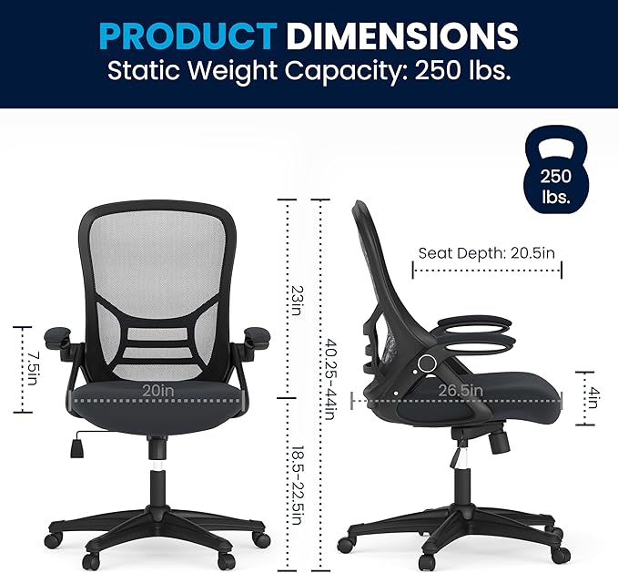Flash Furniture Porter High-Back Swivel Office Chair with Adjustable Lumbar Support and Seat Height, Ergonomic Mesh Desk Chair with Flip-Up Armrests, Black - LeafyLoom