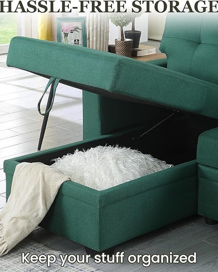 L Shape Sleeper Sofa Bed with Storage, Large Full Size Pull Out Sectional Couch, Futon Chaise Lounge Recliner for Living Room, Apartment, Bedroom, Office, Green - LeafyLoom