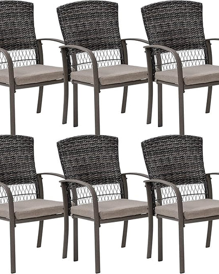 Pamapic 6 Piece Patio Dining Chair, Outdoor Dining Chair, Patio Wicker Chair for Backyard Garden Deck Poolside/Removable Cushions(Beige) - LeafyLoom