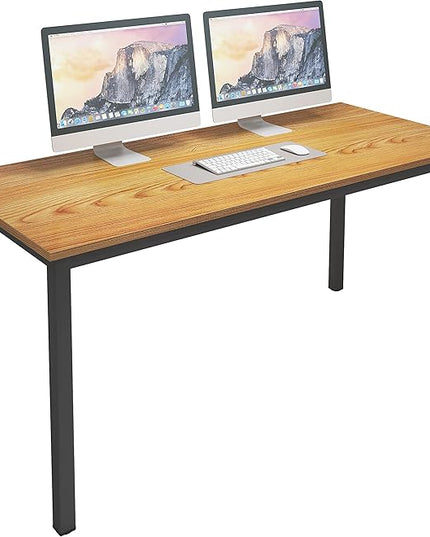 sogesfurniture 55.1 inches Office Desk Computer Desk Gaming Desk Computer Table Sturdy Writing Workstation for Home Office, Teak+Black - LeafyLoom
