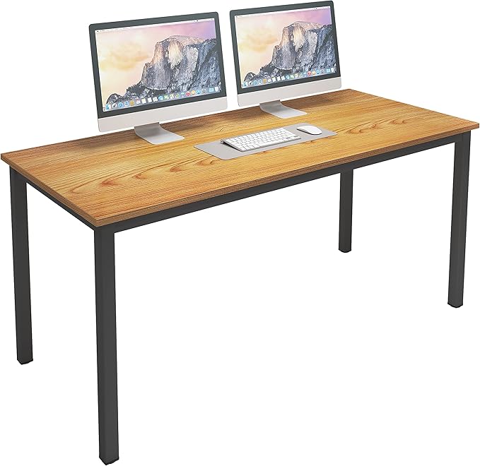 sogesfurniture 55.1 inches Office Desk Computer Desk Gaming Desk Computer Table Sturdy Writing Workstation for Home Office, Teak+Black - LeafyLoom