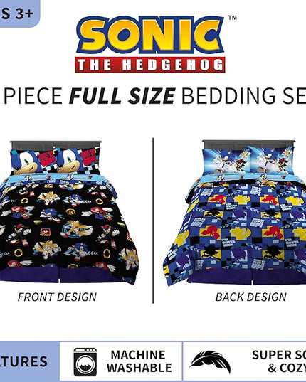 Franco Kids Bedding Super Soft Comforter and Sheet Set, 5 Piece Full Size, Sonic the Hedgehog - LeafyLoom