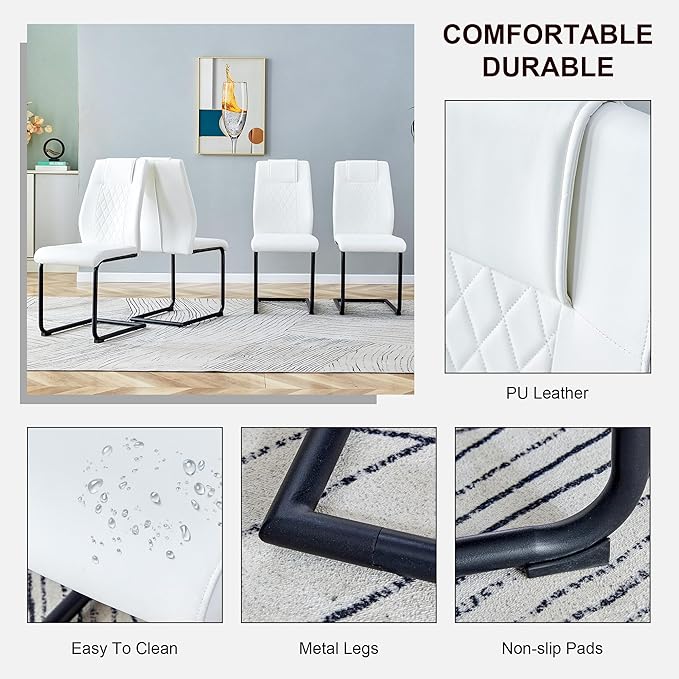 NicBex Dining Chairs Set of 4 Modern Faux Leather High Back Dining Room Kitchen Chairs with Black Metal Legs,Side Chairs for Dining Room, Kitchen,Living Room, and Restaurants,White - LeafyLoom