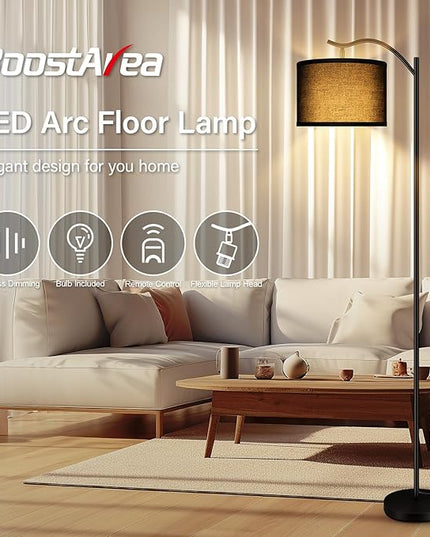 BoostArea Floor Lamp for Living Room,Arc Floor Lamp with Remote Control,Stepless Dimmable Brightness & Colors Temperature 2700k-6500k,Modern Standing Lamp for Bedroom Study Room Office,Black - LeafyLoom