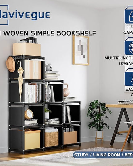 Mavivegue Book Shelf, 9 Cube Storage Organizer, DIY Bookcase, Metal Cube Bookshelf, Tall Book case for Bedroom, Living Room,Office, Closet Storage Organizer, Black Cubicle Storage Rack - LeafyLoom