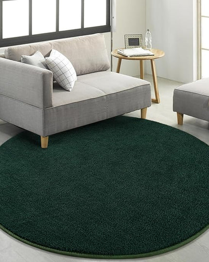 Round Area Rugs for Bedroom Living Room, 5x5 Dark Green Super Soft Comfy Thickened Memory-Foam Indoor Circle Carpet, Modern Aesthetic Minimalist Carpet for Boys Girls Adults Nursery Home Décor - LeafyLoom