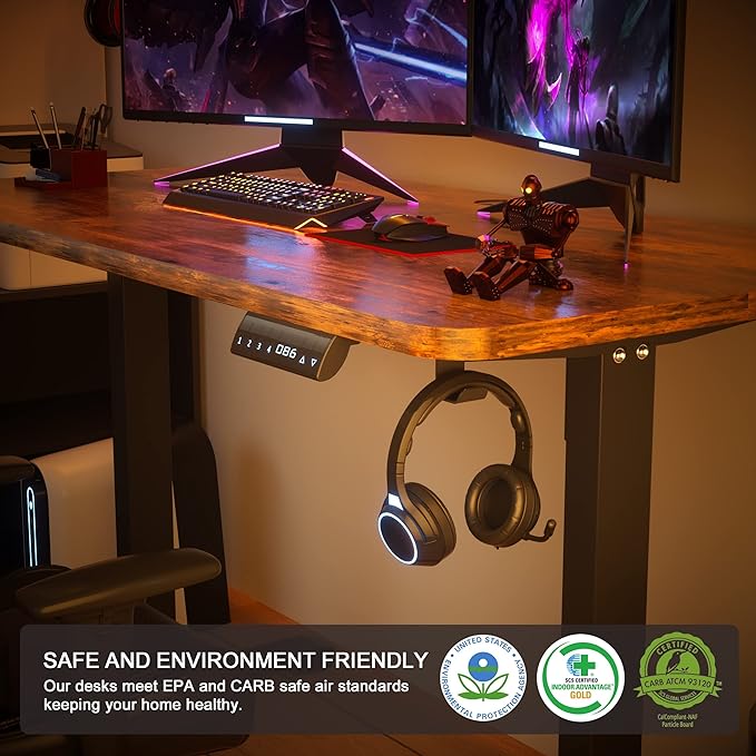Monomi Electric Height Adjustable Standing Desk, 48x24 Inches, Ergonomic Home Office Sit/ Stand Up Desk (Black Steel Frame/Rustic Brown Top) - LeafyLoom