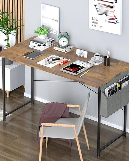 HealSmart Home Office Computer Desk, Modern Style Design with Headphone Hooks for Working, Writing and Gaming, 32 Inch, 40 Inches, Deep Brown - LeafyLoom