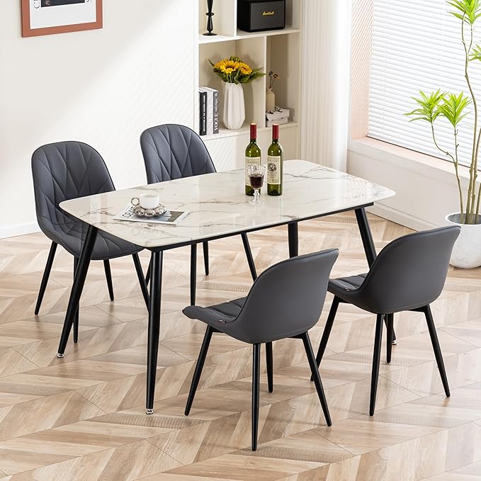 YOUNIKE Dining Chairs Set of 2, GrayishPurple Elegant Kitchen & Dining Room Chairs, Modern Faux Leather Padded Dining Chair, Armless Bedroom Side Chairs Dinner Chairs Dinning Chairs - LeafyLoom