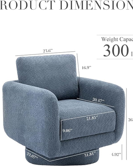 COLAMY Swivel Accent Chairs for Living Room, 32Inches Wide Upholstered Armchair with Plush Back Pillow, Modern Sofa Corner Barrel Chair for Nursery/Living Room/Bedroom-Blue - LeafyLoom