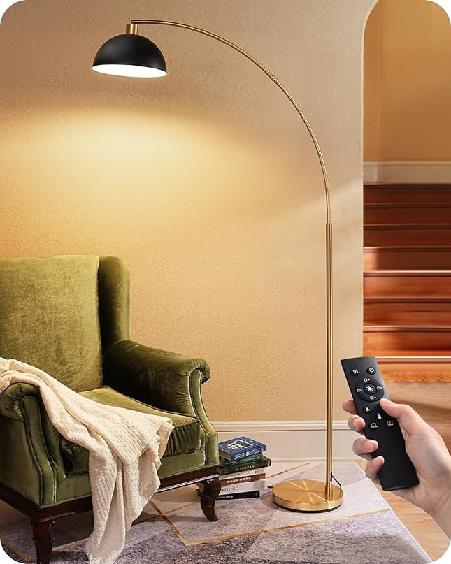 EDISHINE 78.3" Mid Century Modern Floor Lamp, Tall Standing Lamp with Remote, Rotatable LampHead, Brass Floor Lamps for Living Room, Bedroom, Office, Reading Corner, Gold/Black - LeafyLoom
