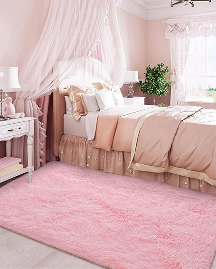 Super Soft Fluffy Shaggy Rugs 3x5 Feet for Living Room Bedroom, Fuzzy Plush Area Rugs for Girls Kids Room Nursery Home Decor, Furry Dorm Rug Cute Non-Slip Indoor Floor Carpet, Baby Pink - LeafyLoom