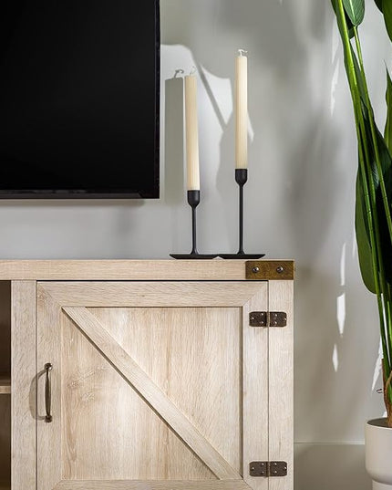 Walker Edison Georgetown Modern Farmhouse Double Barn Door TV Stand for TVs up to 80 Inches, 70 Inch, White Oak, Without Fireplace - LeafyLoom