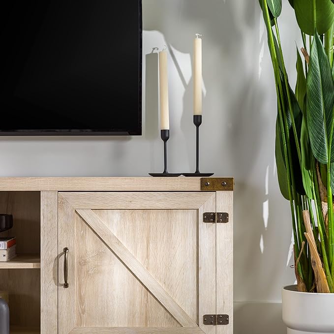 Walker Edison Georgetown Modern Farmhouse Double Barn Door TV Stand for TVs up to 80 Inches, 70 Inch, White Oak, Without Fireplace - LeafyLoom