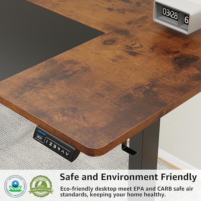 MOUNTUP 55x28 Inches Electric Height Adjustable Standing Desk, Sit Stand Desk with Memory Controller, Ergonomic Stand Up Desk for Home Office with Splice Board, Rustic Brown+Black - LeafyLoom