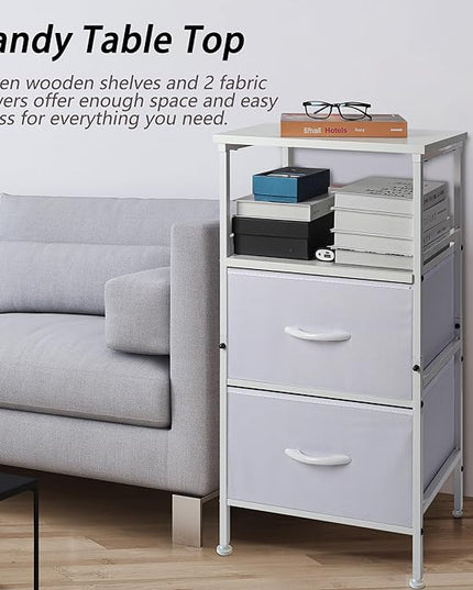 Nightstand with Fabric Drawers, Side Table with Open Wood Shelf for Bedroom, Small Dresser with Storage Drawers, End Table for Living Room, mesa de Noche para dormitorio, White - LeafyLoom