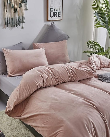 Wellboo Pink Velvet Comforter Sets Full Light Red Fluffy Bedding Comforters Full Size Women Girls Solid Pink Cute Flannel Quilts Aesthetic Pink Warm Winter Blankets Micromink Sherpa Fuzzy Plush Bed - LeafyLoom