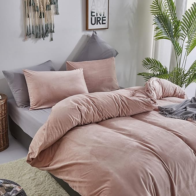Wellboo Pink Velvet Comforter Sets Full Light Red Fluffy Bedding Comforters Full Size Women Girls Solid Pink Cute Flannel Quilts Aesthetic Pink Warm Winter Blankets Micromink Sherpa Fuzzy Plush Bed - LeafyLoom