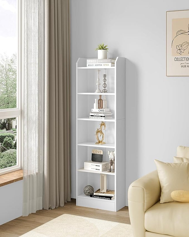 6-Tier Bookshelf, 66.7 Inches Floor Standing Bookcase, Display Storage Shelf, Corner Shelf, Home Decor Furniture for Home Office, Living Room, Bedroom, White 02903XBC - LeafyLoom