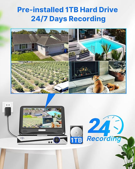 [10CH Expandable] Hiseeu Wireless Security Camera System with 10in LCD 4K Monitor, 4Pcs 5MP Outdoor Indoor Cameras with One-Way Audio, Waterproof, Motion Detect, 1TB HDD/Cloud Storage, Work with Alexa Hiseeu
