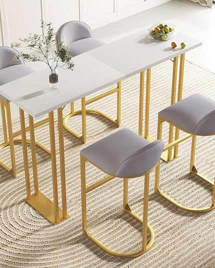 NicBex Small Dining Table Set for 4 Bar Table and Chairs Set Modern Gold White Table with 4 Velvet Cushion Bar Stools, Kitchen Counter High Top Table for Home & Kitchen, Grey+White - LeafyLoom