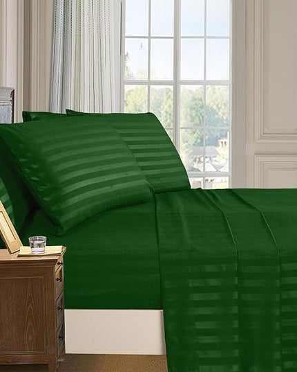 Elegant Comfort Softest and Coziest 4-Piece Sheet Set - 1500 Premium Hotel Quality Microfiber - Deep Pocket, Wrinkle Resistant 4-Piece Damask Stripe Bed Sheet Set, Twin, Hunter Green - LeafyLoom