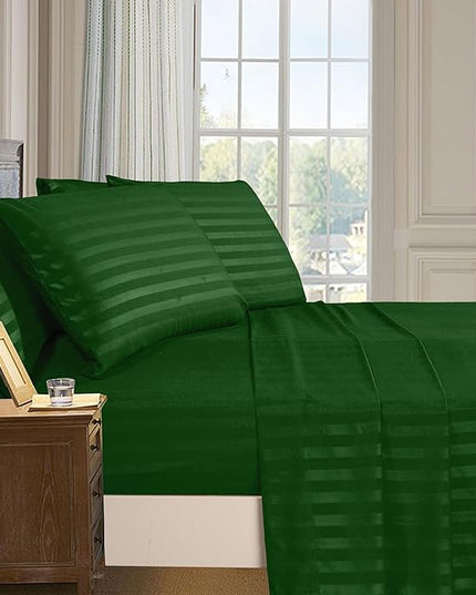Elegant Comfort Softest and Coziest 4-Piece Sheet Set - 1500 Premium Hotel Quality Microfiber - Deep Pocket, Wrinkle Resistant 4-Piece Damask Stripe Bed Sheet Set, Twin XL, Hunter Green - LeafyLoom