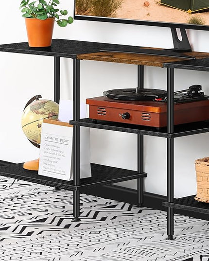 50 Inch TV Stands for Living Room Black Entertainment Center with Storage for 50 43 40 32 Inch TV Console Table for Bedroom Office - LeafyLoom