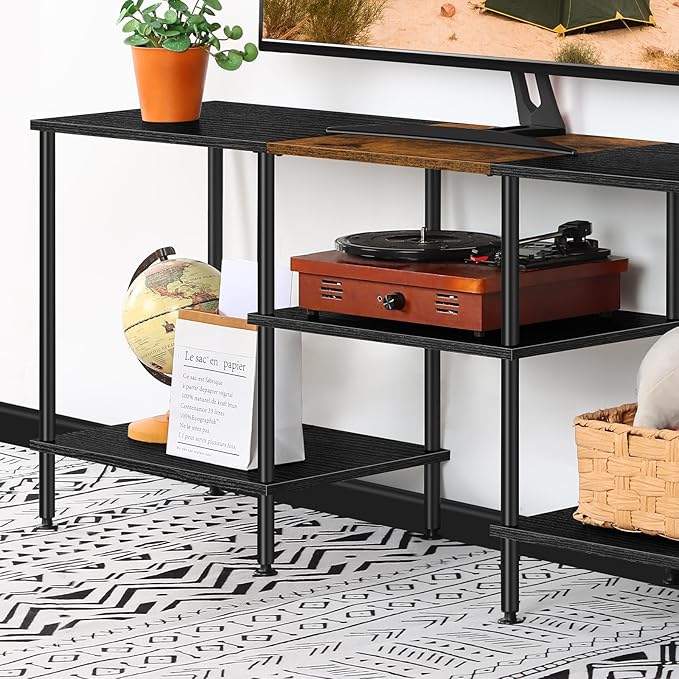 50 Inch TV Stands for Living Room Black Entertainment Center with Storage for 50 43 40 32 Inch TV Console Table for Bedroom Office - LeafyLoom