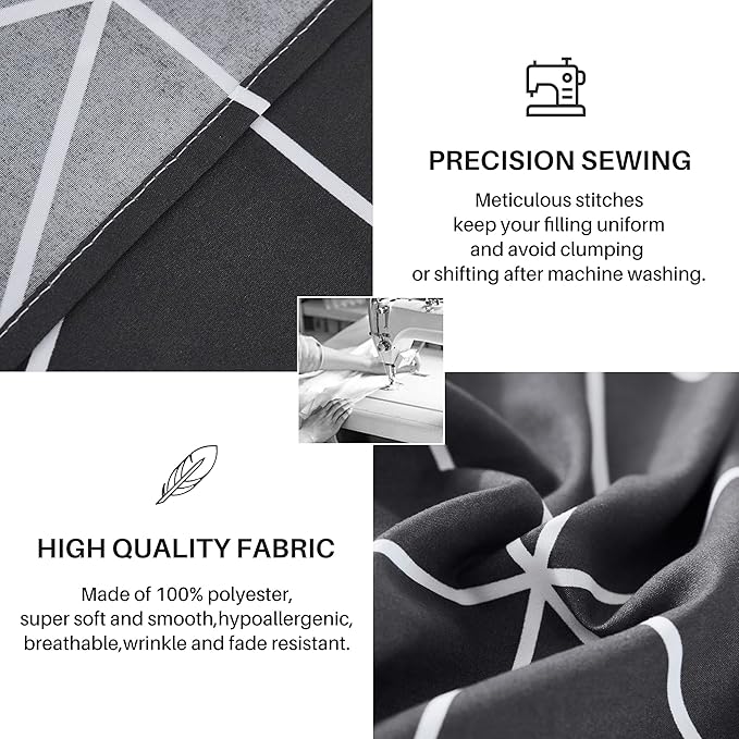 Black & White Comforter Bed in a Bag King for Kids Adults, 3Pcs Reversible Geometric Bedding Set with 2 Pillow Shams for All Seasons (King,104x90inches) - LeafyLoom