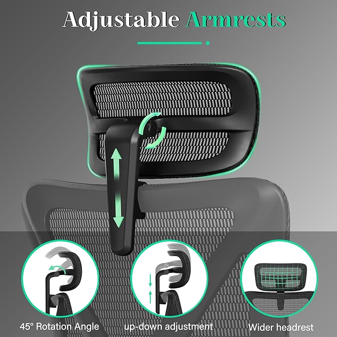 T23 Ergonomic Office Chair,Mesh Computer Desk Chairs with Adjustable Lumbar Support,Headrest,3-D Armrests,Swivel Wheels,Comfortable Home Office Desk Chairs for Long Hours,Rolling Gaming Chair - LeafyLoom
