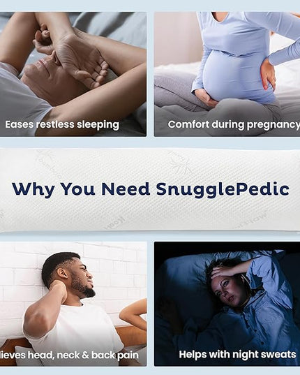 Snuggle-Pedic Body Pillow for Adults - White Pregnancy Pillows w/Shredded Memory Foam - Firm Maternity Side Sleeper Pillow for Adults - Long Cuddle Pillow for Bed - 20x54 Full Body Pillow - LeafyLoom
