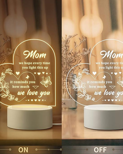 Mothers Day Gift for Mom from Daughter or Son, Thoughtful Birthday Gifts for Mom - Heart-shaped Night Light with Warm Words - Best Mom Gift Ideas - Perfect Mom Birthday Gifts - LeafyLoom