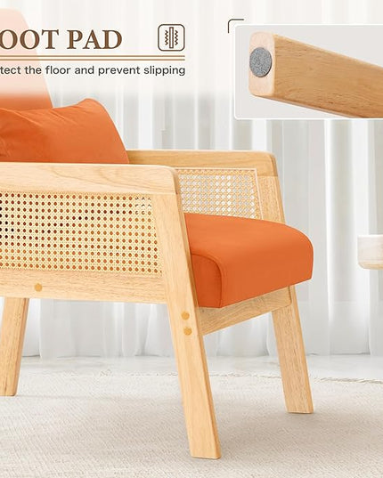 YESHOMY Mid-Century Accent Chair with Pillow Upholstered with Solid Frame & Breathable Armrest for Living Room, Orange - LeafyLoom