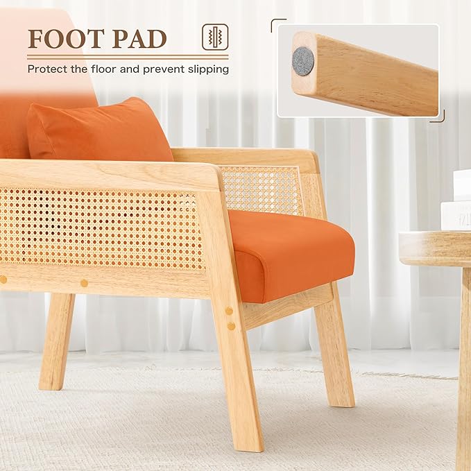 YESHOMY Mid-Century Accent Chair with Pillow Upholstered with Solid Frame & Breathable Armrest for Living Room, Orange - LeafyLoom