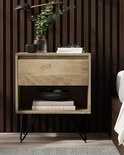 SIMPLIHOME Hunter SOLID MANGO WOOD 20 inch Wide Modern Industrial Nightstand in Natural for The Living Room and Bedroom - LeafyLoom