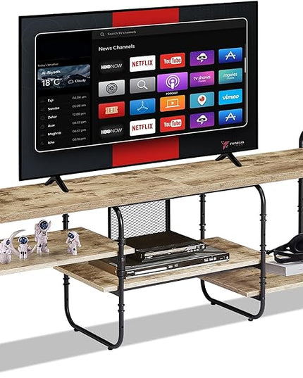 VECELO, Entertainment Center/Media Console Table with Adjustable Storage Shelves for Living Room/Bedroom, 65 inch TV Stand, Grey - LeafyLoom