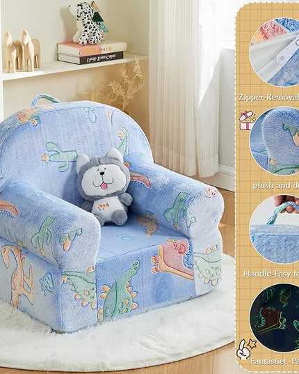 Toddler Chair Kids Plush Chair Kids Sofa Sherpa Kids Chairs, Toddler Couch Bean Bag Chairs for Kids Gaming Chair for Kids Glow in The Dark, Dinosaur - LeafyLoom