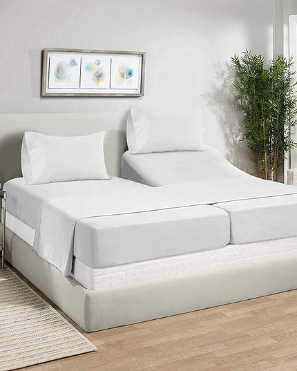 LANE LINEN Split King Sheets for Adjustable Beds - 1000 Thread Count 5 Piece Set 100% Egyptian Cotton Sateen Weave Cool Breathable & Soft 2 Fitted Fits Upto 17" Deep Pockets White - LeafyLoom
