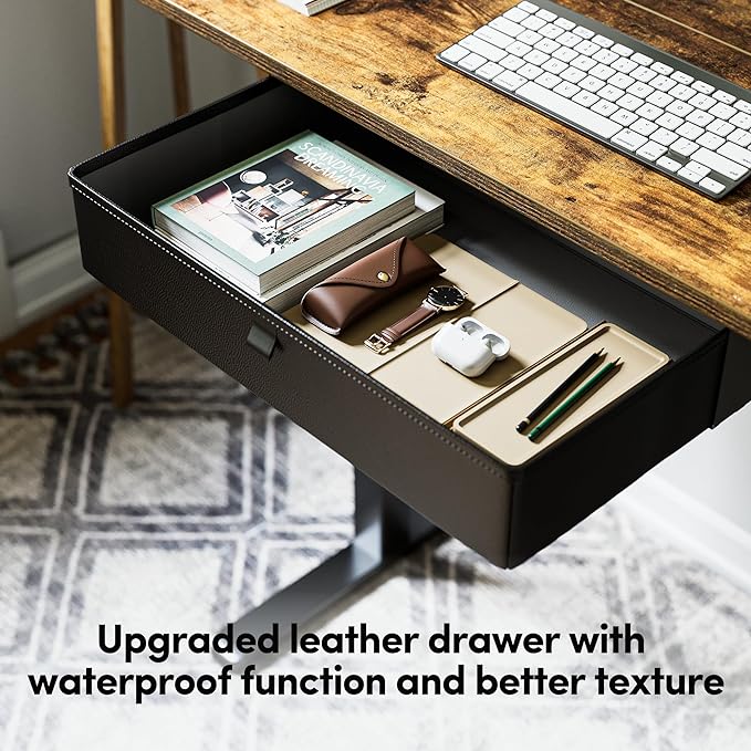 BANTI Electric Standing Desk with Drawer, 55x24 Inches Adjustable Height Sit Stand Up Desk, Home Office Desk Computer Workstation, Vintage Brown - LeafyLoom