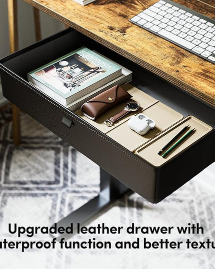BANTI Electric Standing Desk with Drawer, Adjustable Height Sit Stand Up Desk, Home Office Desk Computer Workstation, 48x24 Inches, Vintage Brown - LeafyLoom