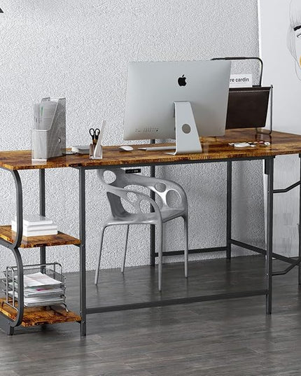 Anivia 68.9" Reversible L Shaped Desk with Storage Shelves - Corner Computer Desks Gaming Table Workstation for Home Office, Writing, Study, Caramel Brown - LeafyLoom